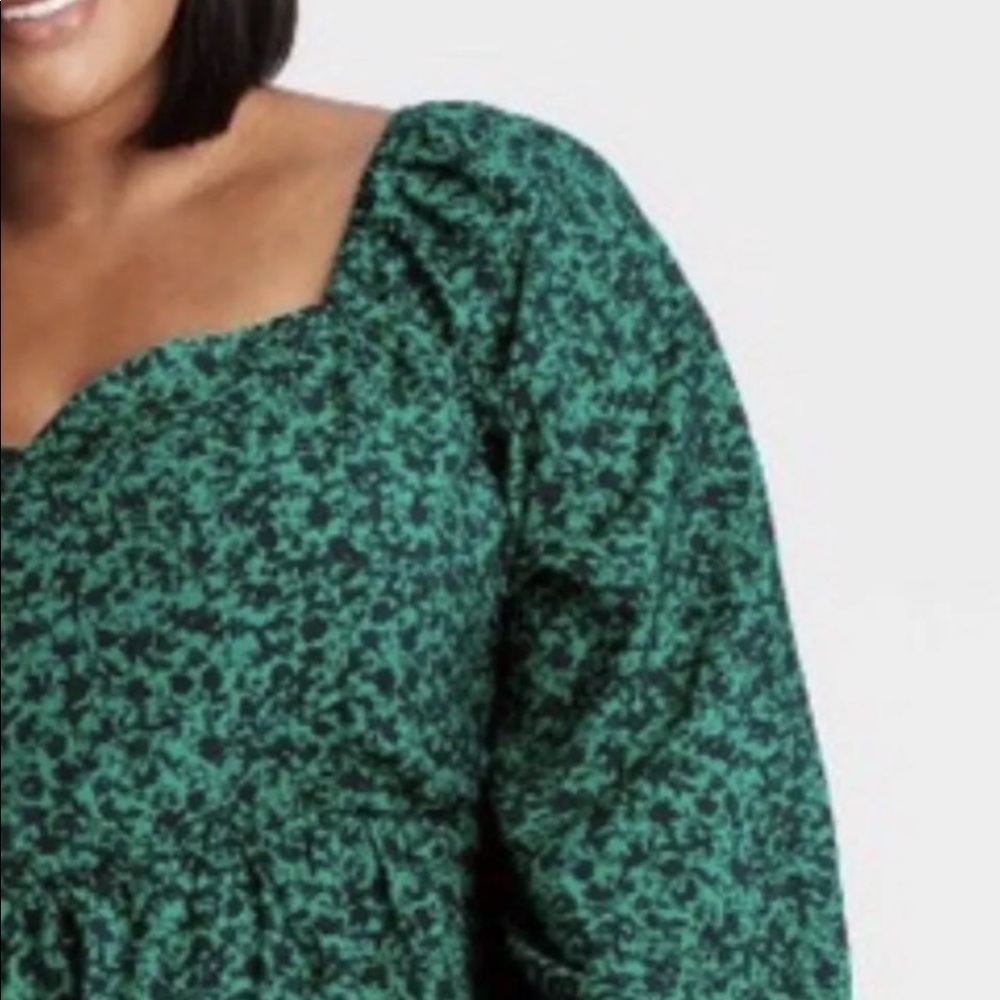Ava & Viv Plus Size 3X Long Sleeve Sweetheart Peplum Top Green & black blouse - Picture 4 of 8